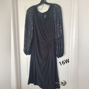 Elegant Black Sequin Sleeve Dress